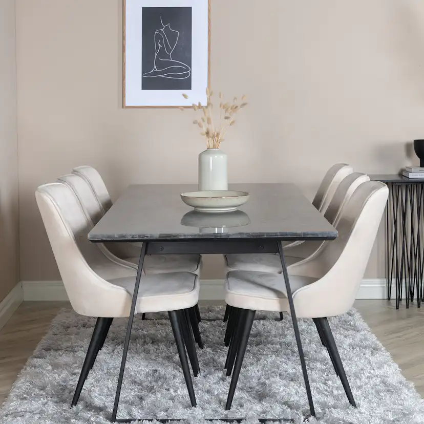 Matgrupp Venture Home Estelle med 6 Velvet Deluxe stolar