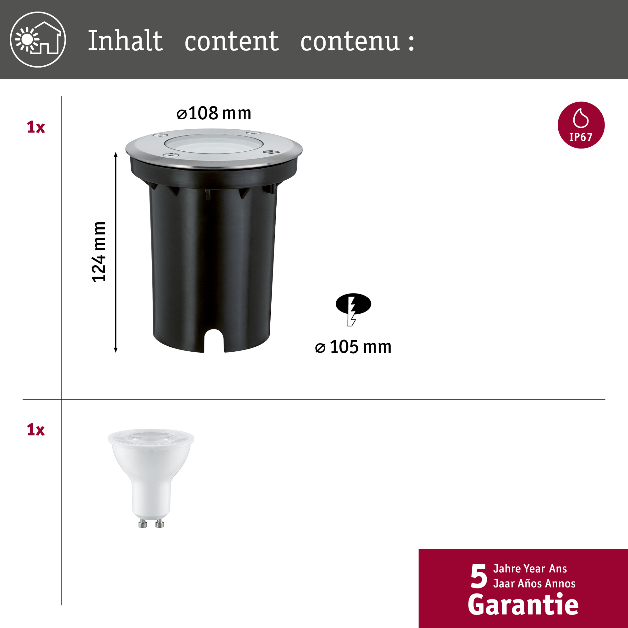 LED Infälld Markbelysning Paulmann Floor Rund IP67 230V Ljus: Soft White