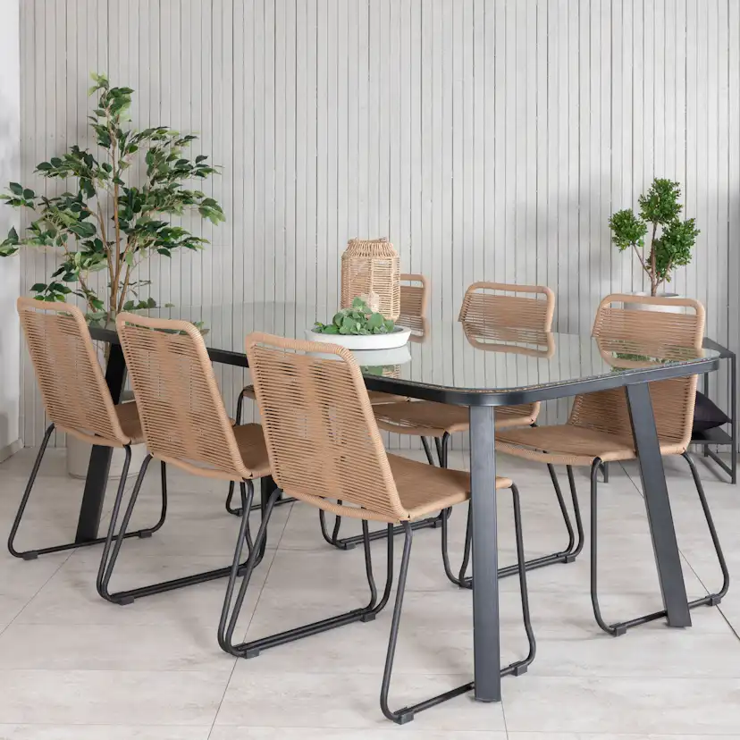 Matgrupp Venture Home Peoria med 6 Leon Stapelbara Matstolar