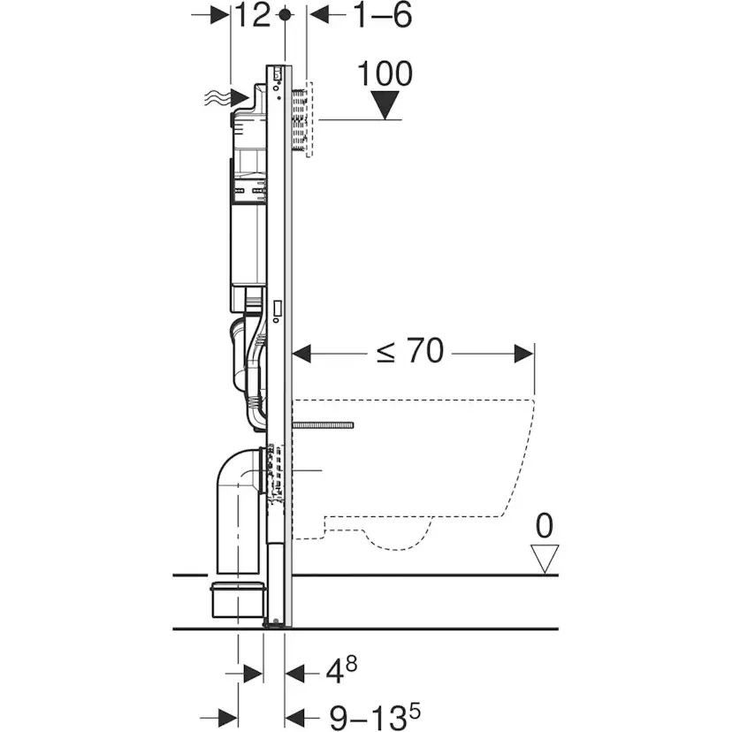 WC-Fixtur Geberit Duofix Sigma 112 cm för Luktutsugning med Frånluft