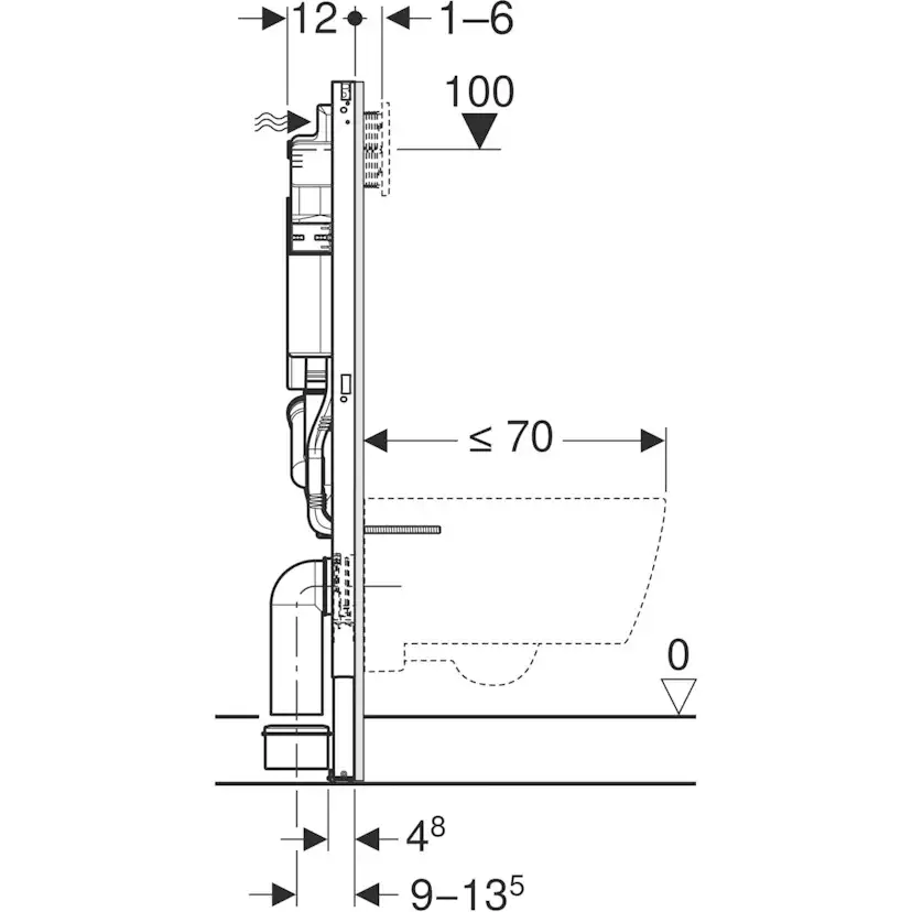 WC-Fixtur Geberit Duofix Sigma 112 cm för Luktutsugning med Frånluft