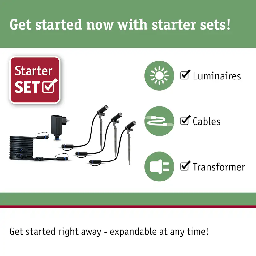 Spotlight Paulmann Plantini Plug & Shine LED IP65 24V 3-pack med Kabel och Transformator