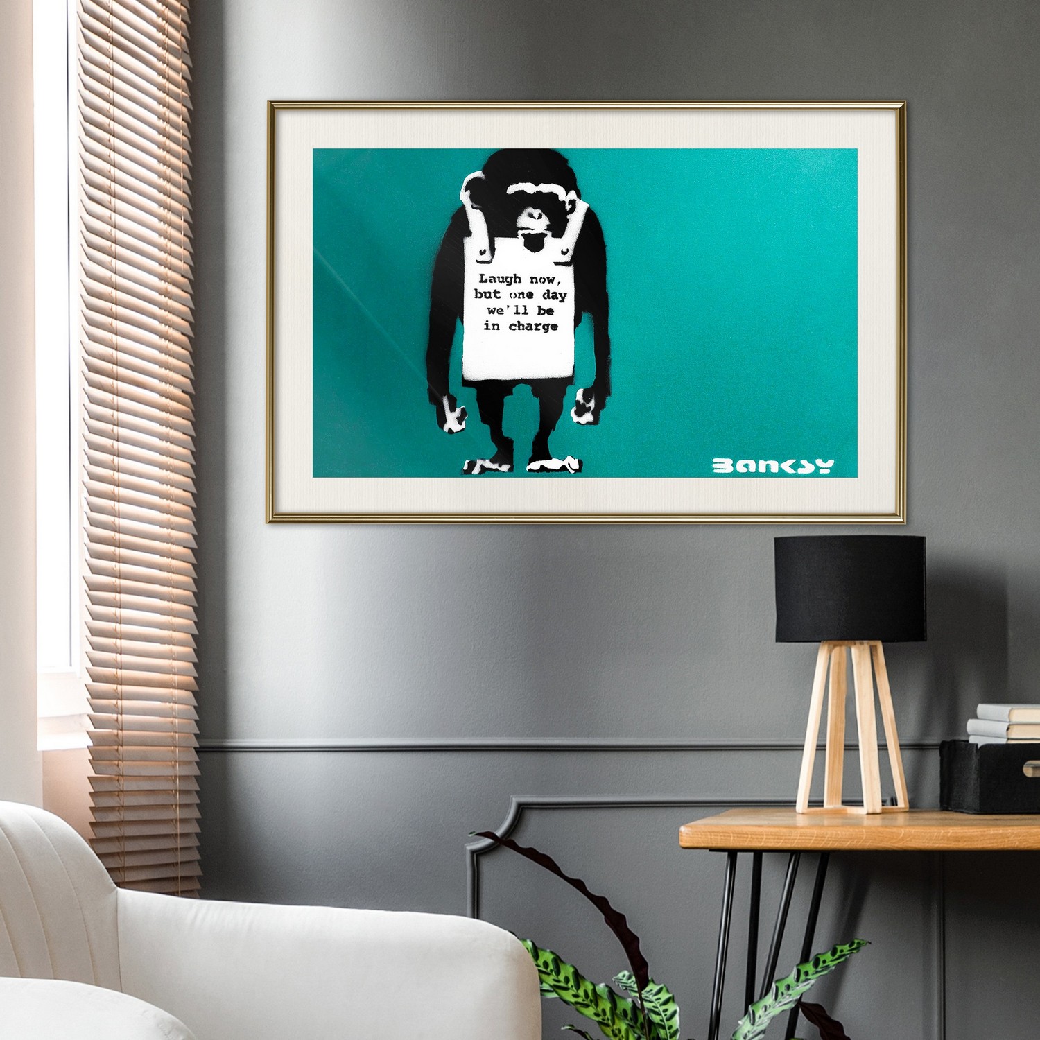 Affisch - Angry Monkey [Poster] 30x20 Guld ram med passepartout, 30x20 cm