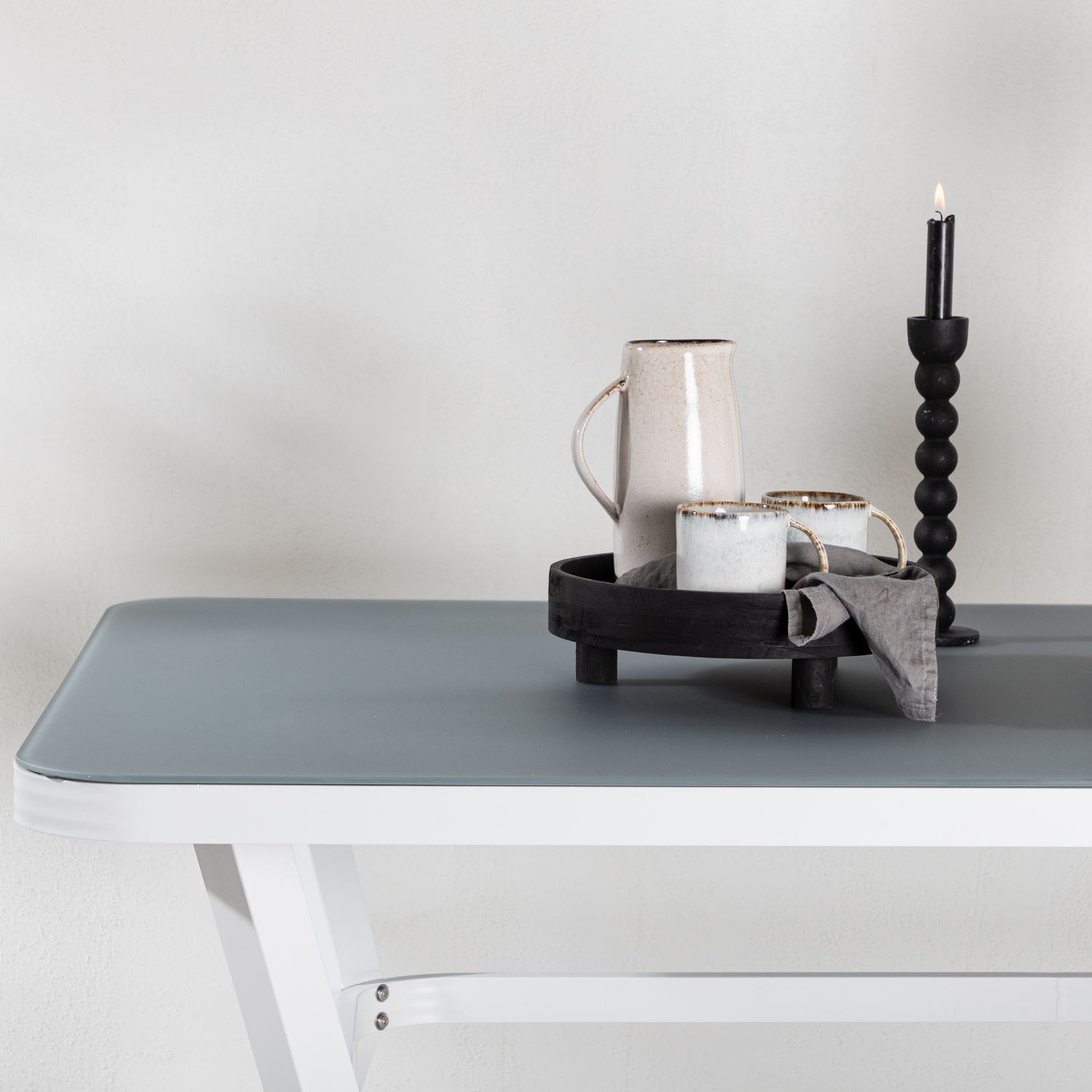 Virya Dining Table - White Alu / Grey Glass - small table Vit