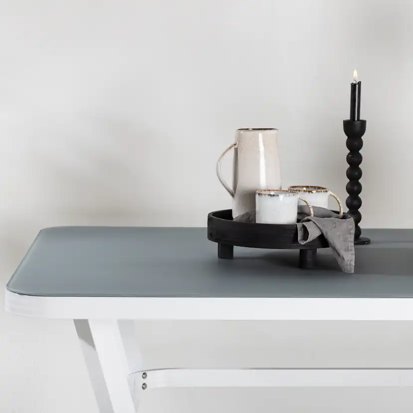 Virya Dining Table - White Alu / Grey Glass - small table Vit