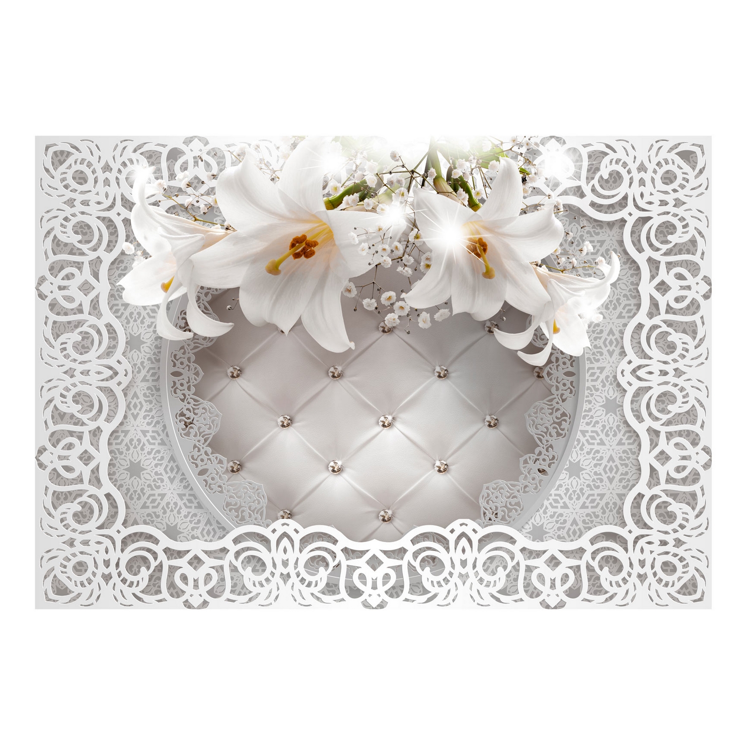 Fototapet Arkiio Självhäftande Lilies And Quilted Background