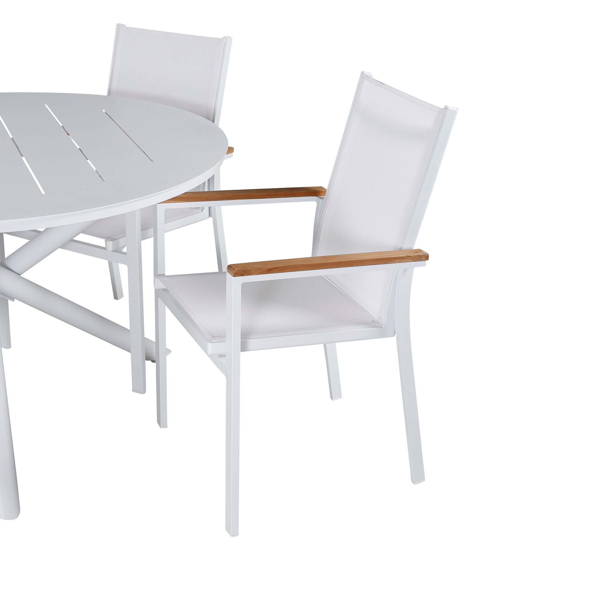 Alma Dining Table - White Alu - ø120cm+Texas Chair - White/T Vit