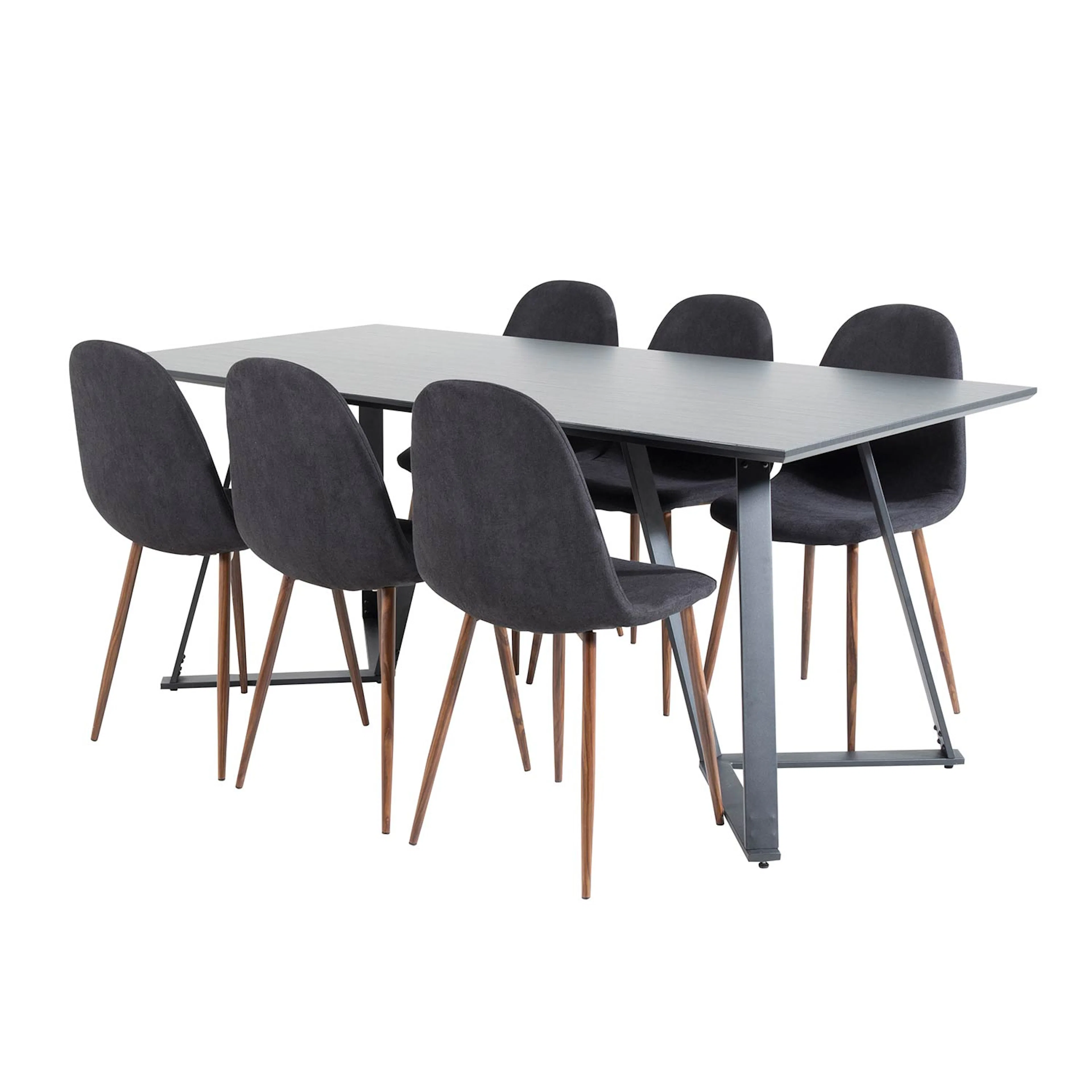 Marina Table - Black top /Polar Chair - Black Fabric_6 Svart/Svart/Valnöt