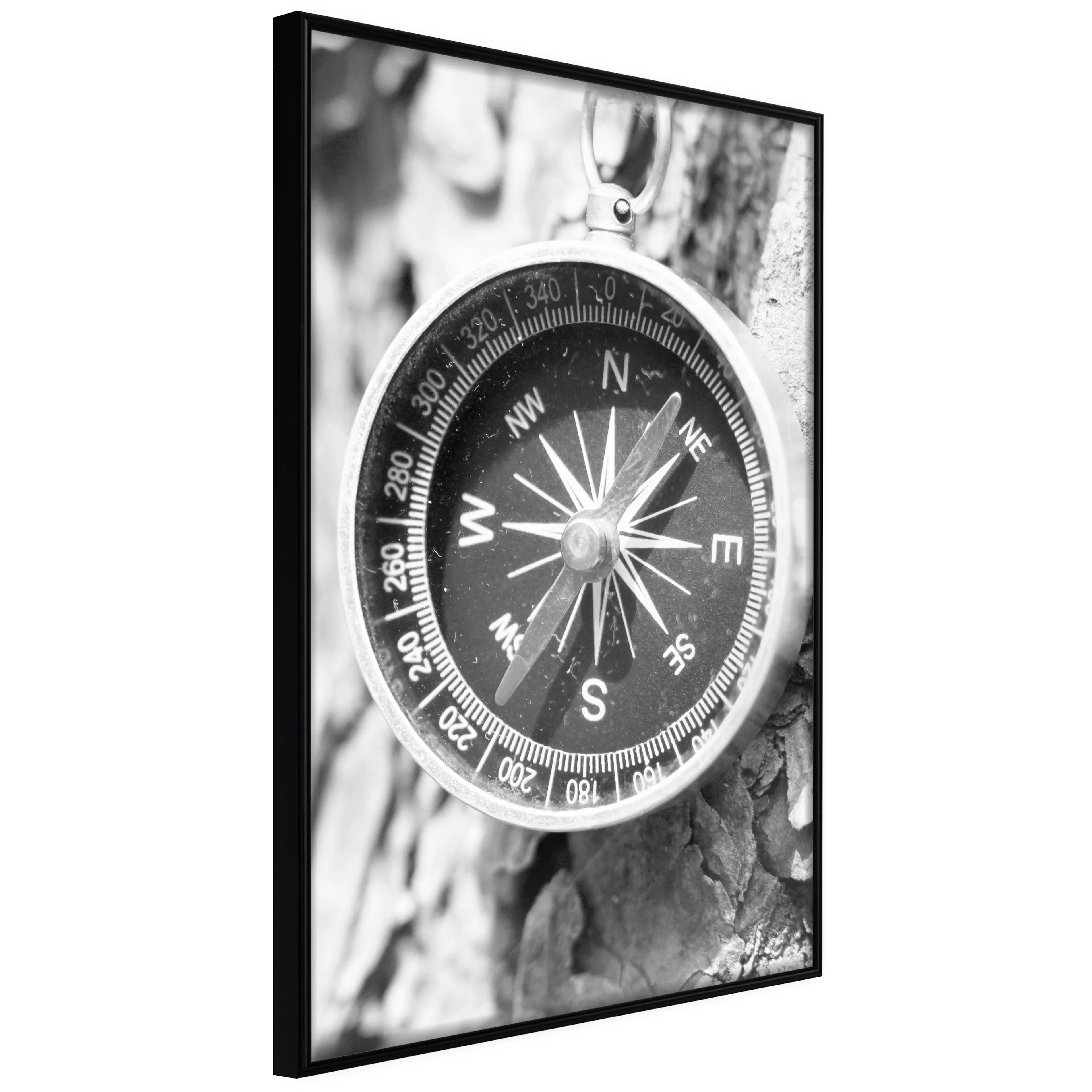 Affisch - Black and White Compass [Poster] 40x60 Svart ram, 40x60 cm
