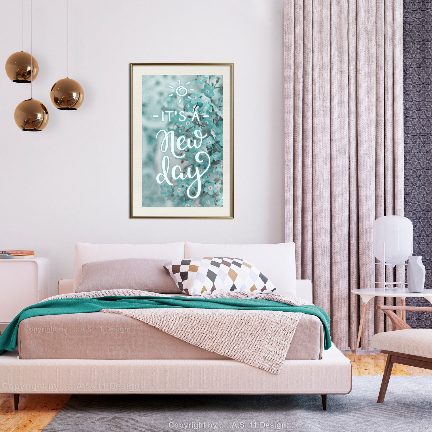 Affisch - It's a New Day [Poster] 40x60 Guld ram med passepartout, 40x60 cm