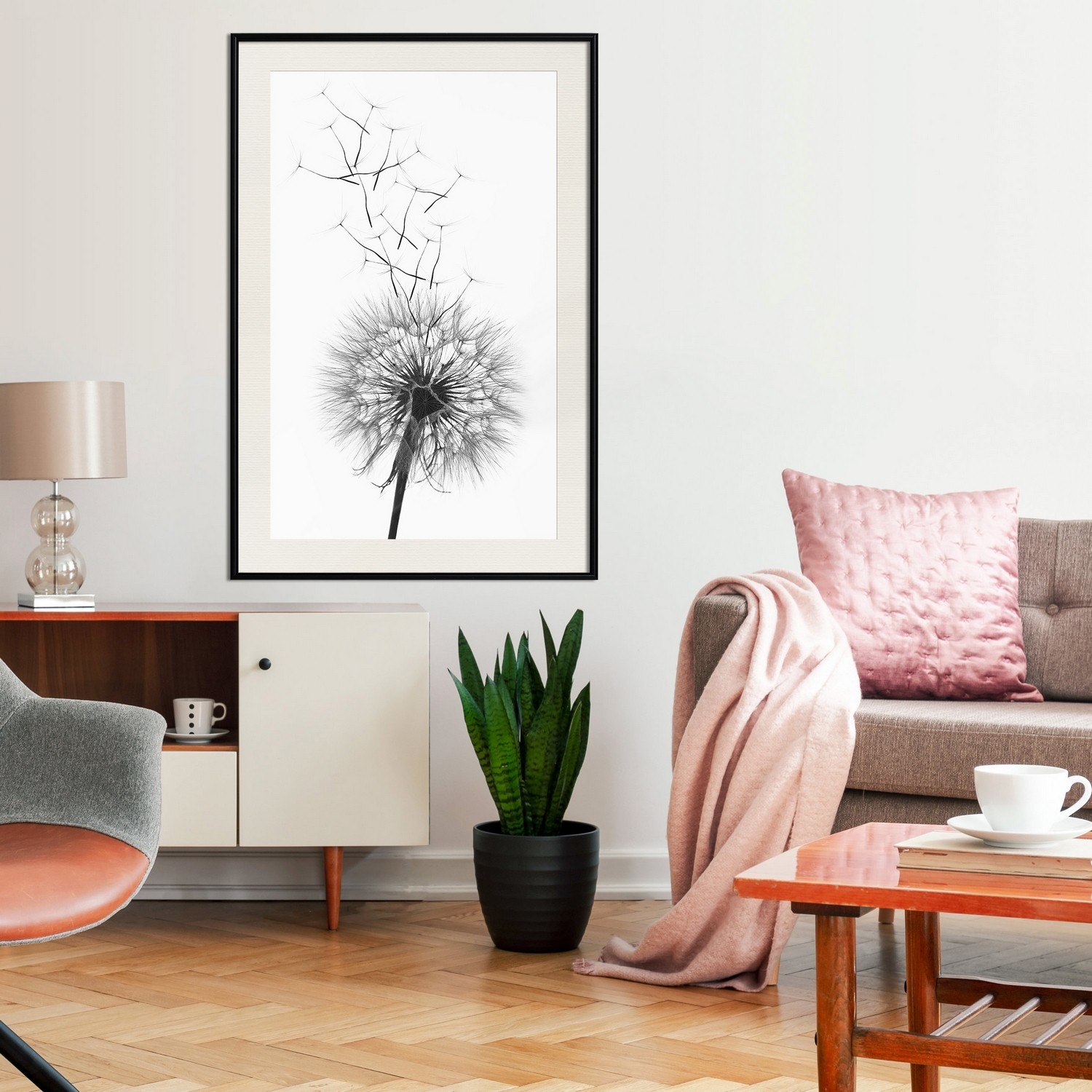 Affisch - Dandelion [Poster] 20x30 Svart ram med passepartout, 20x30 cm