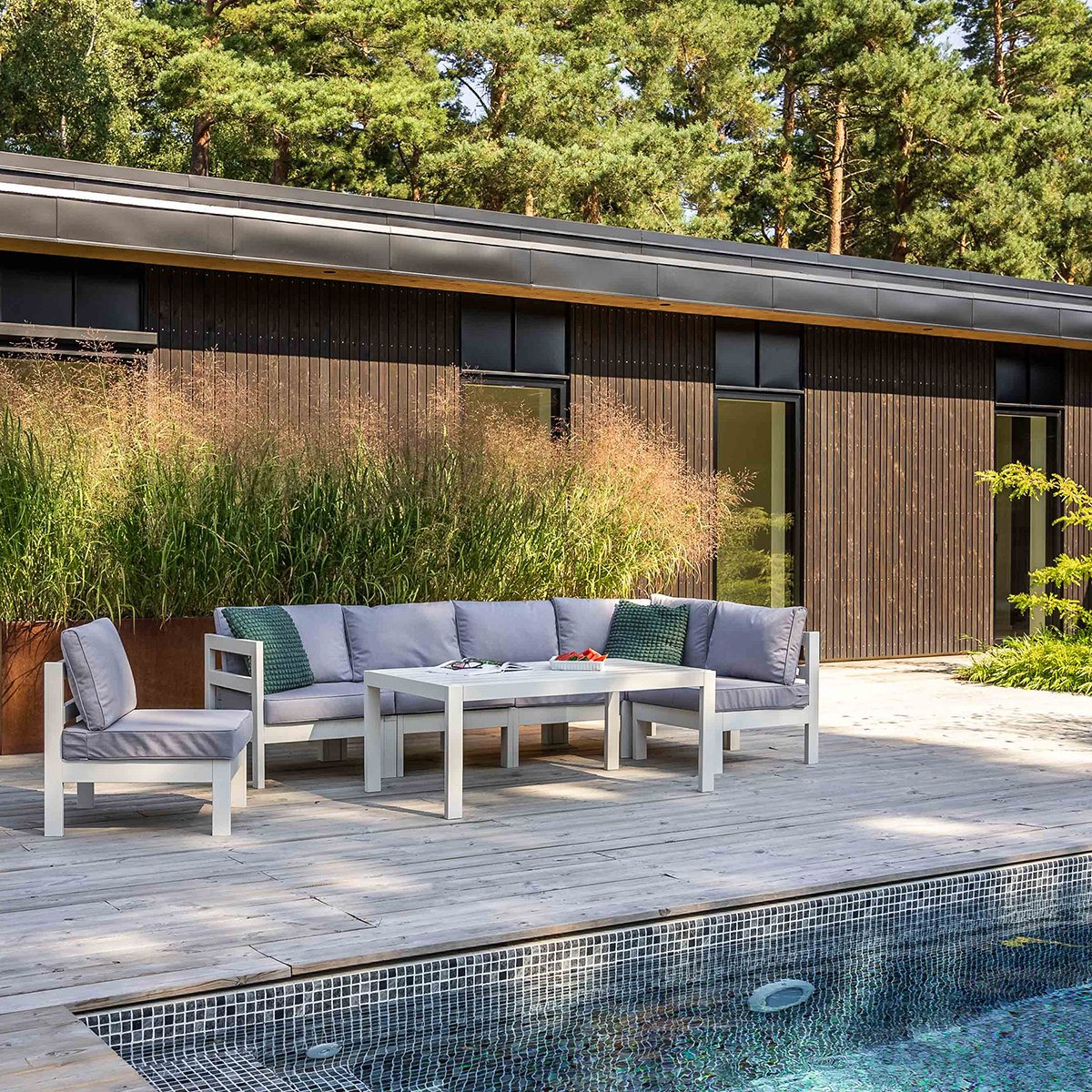 Loungebord Utomhus Eden Wood Ransvik Greige 77x138x55 cm Svensk Norrlandsfuru FSC