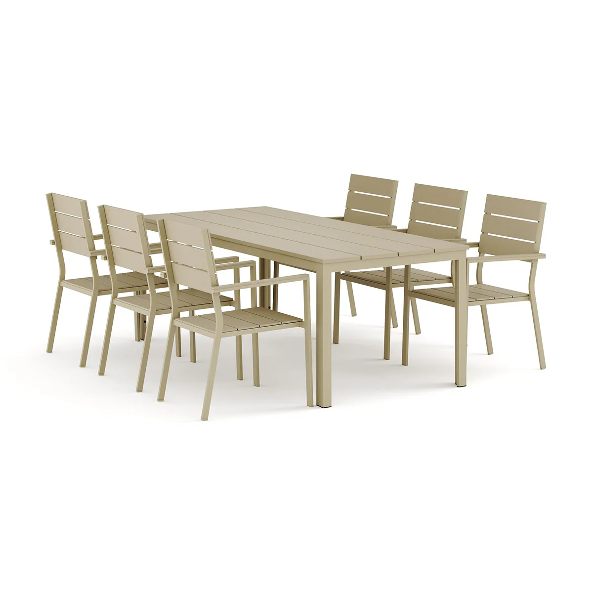 Trädgårdsgrupp Comfort Garden Tunis utomhus matgrupp 205x90 cm med 6 Tunis stapelstolar