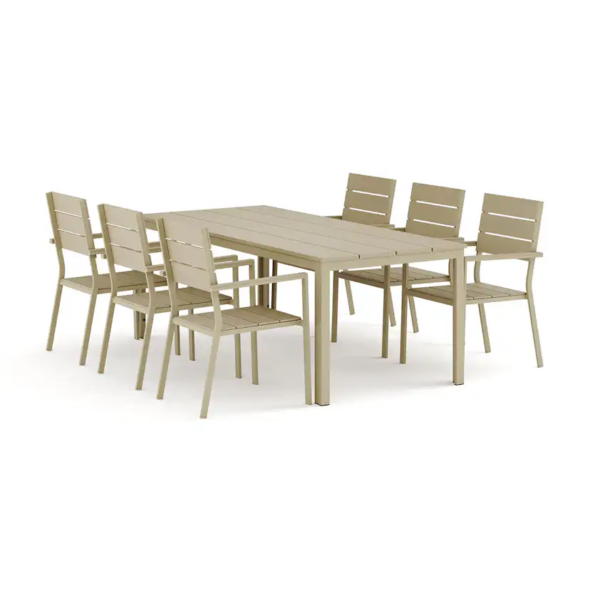 Trädgårdsgrupp Comfort Garden Tunis utomhus matgrupp 205x90 cm med 6 Tunis stapelstolar