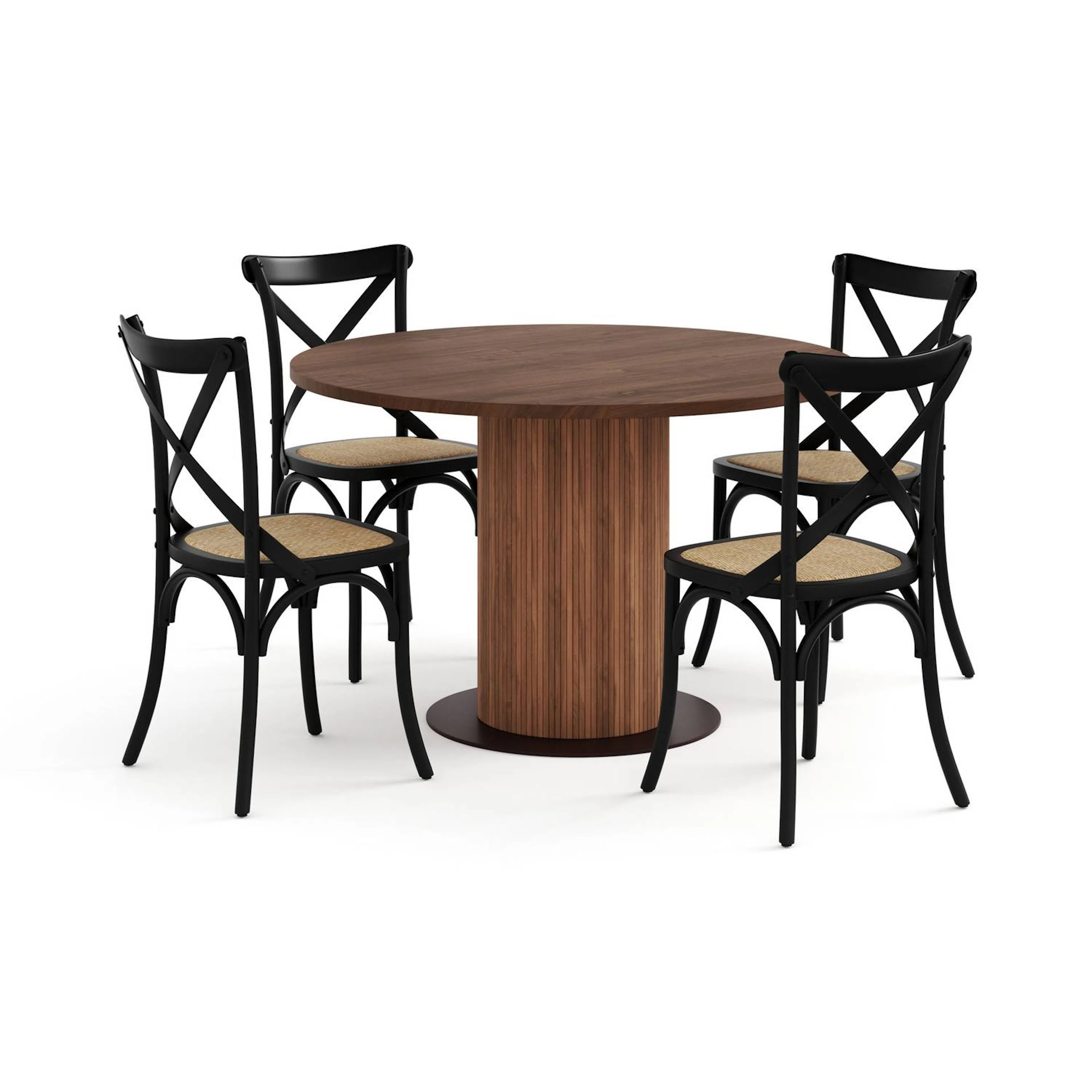 Matgrupp Bark Noira Runt Matbord 120 cm med 4 Kalb Matstol