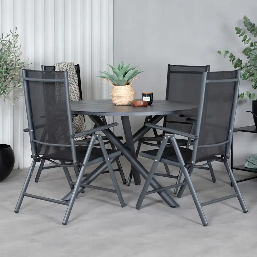Alma Dining Table - Black Alu - ø120cm+Break 5:pos Chair - B Svart