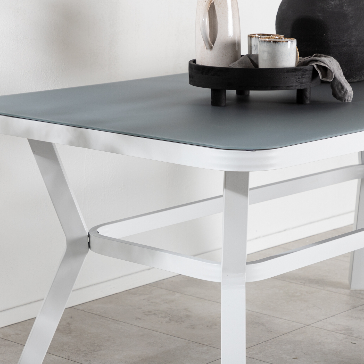 Virya Dining Table - White Alu / Grey Glass - small table Vit