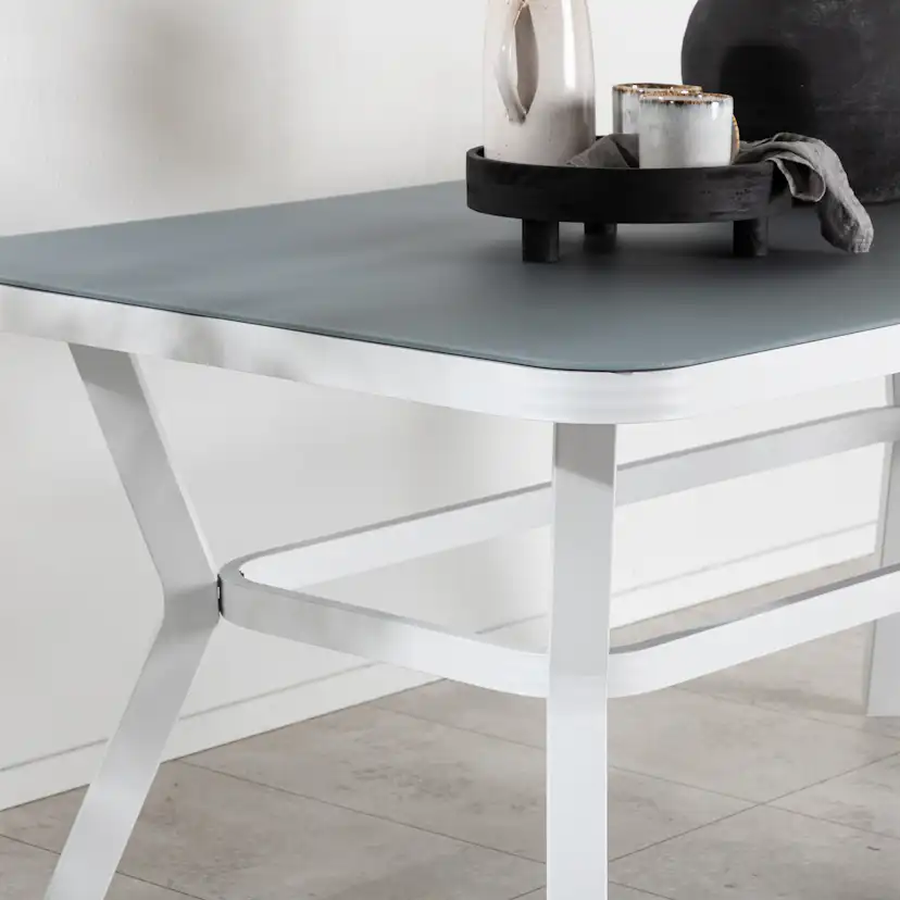 Virya Dining Table - White Alu / Grey Glass - small table Vit