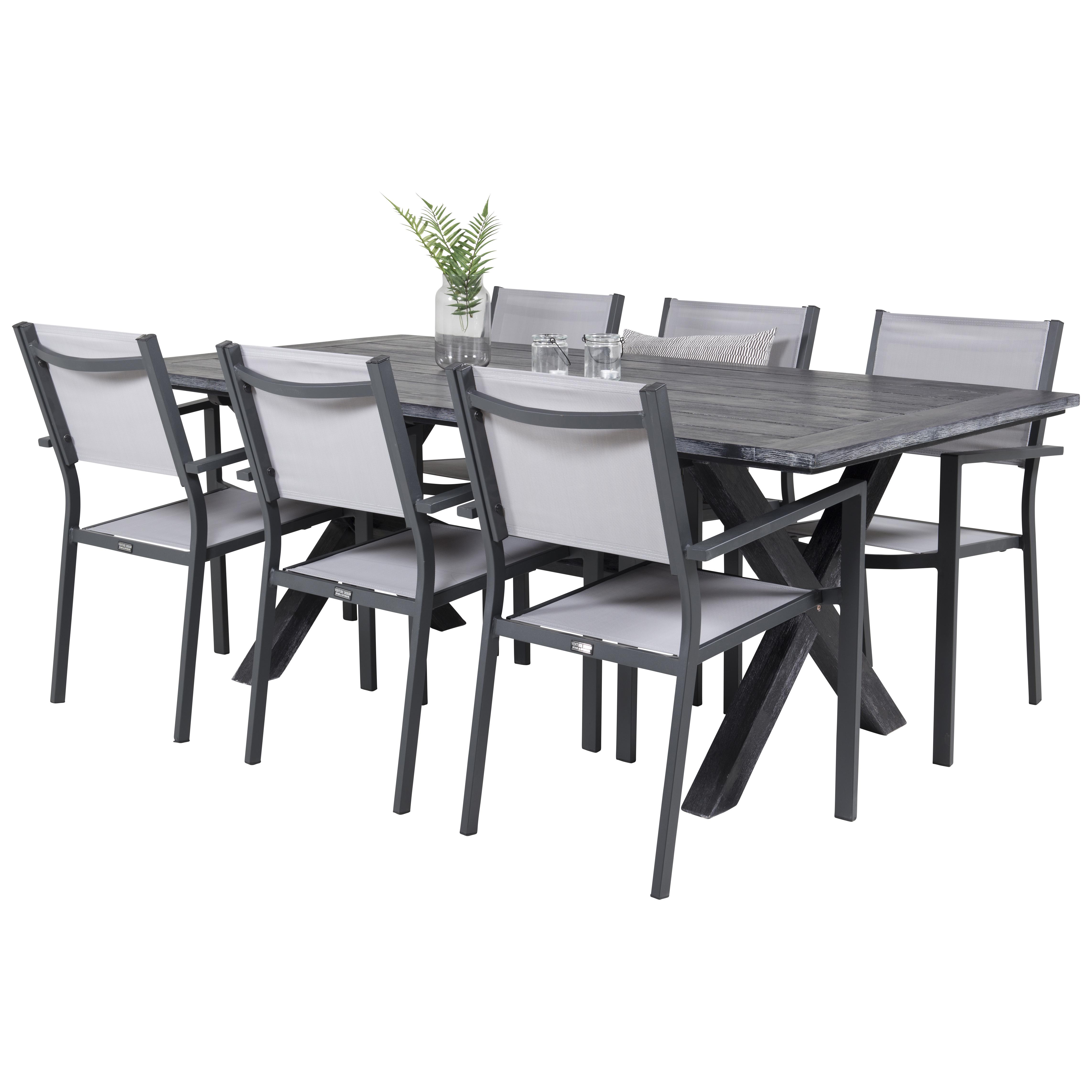 Rives bord 200*100cm-Svart Acacia+Copacabana stolSvart Alu6 Svart/Grå