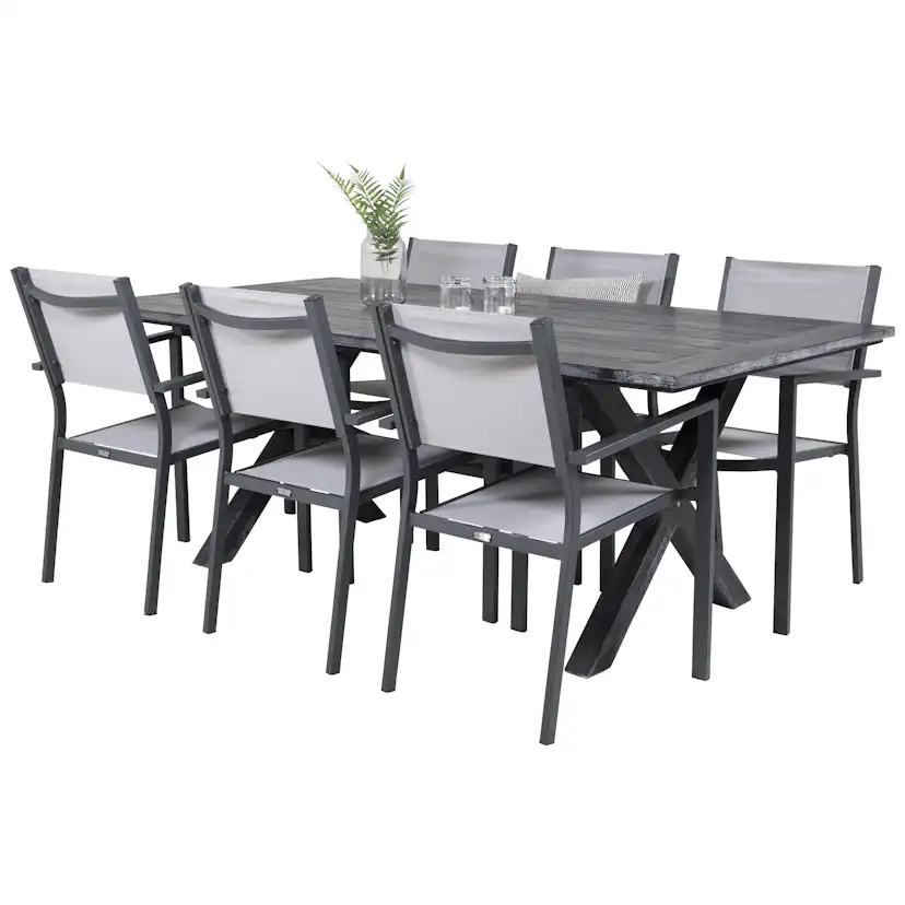 Rives bord 200*100cm-Svart Acacia+Copacabana stolSvart Alu6 Svart/Grå
