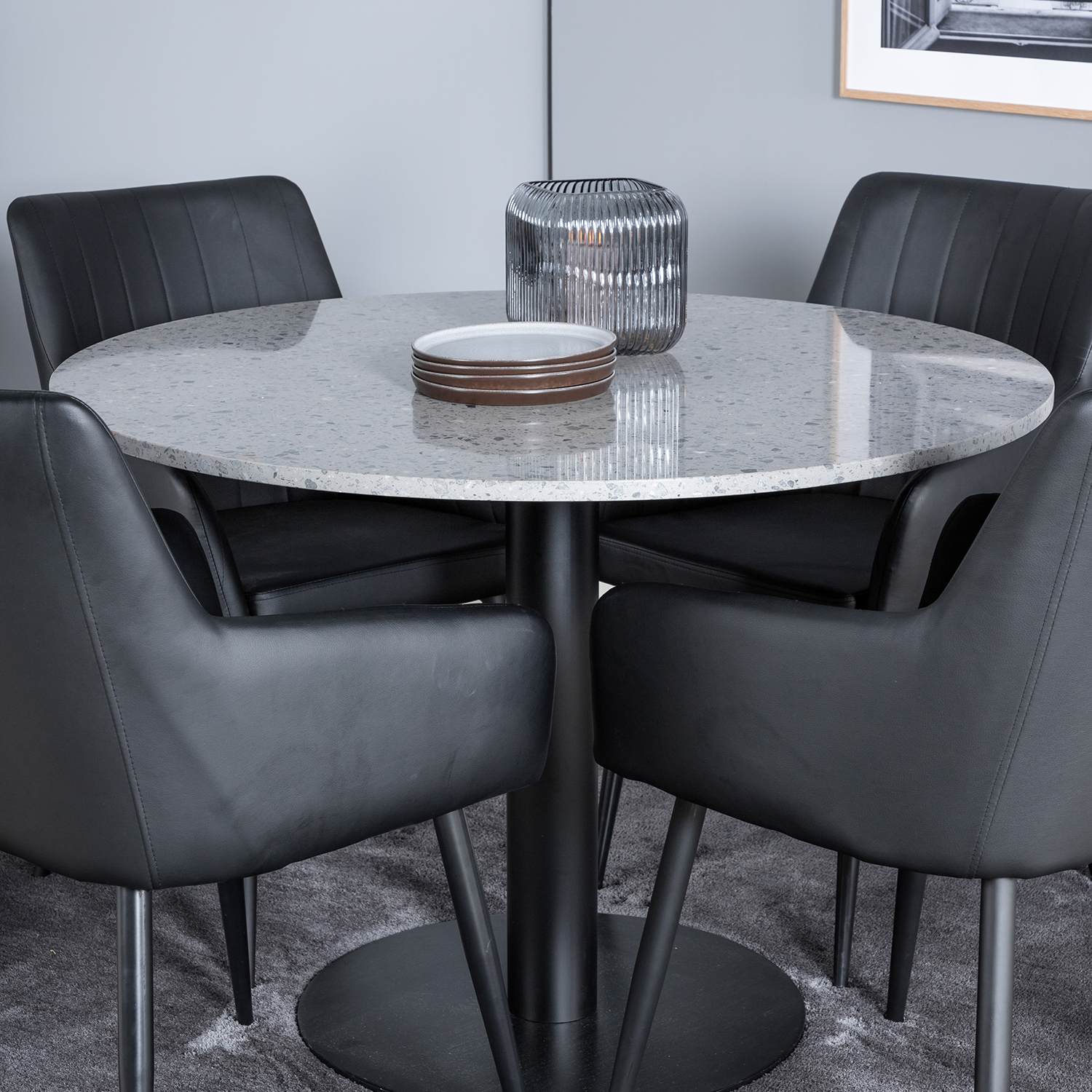 Matgrupp Venture Home Roxanna med 4 Corina Karmstolar Konstläder Runt