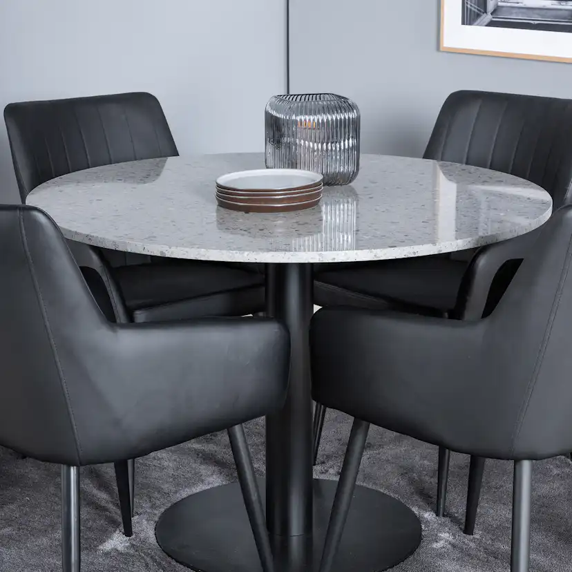 Matgrupp Venture Home Roxanna med 4 Corina Karmstolar Konstläder Runt