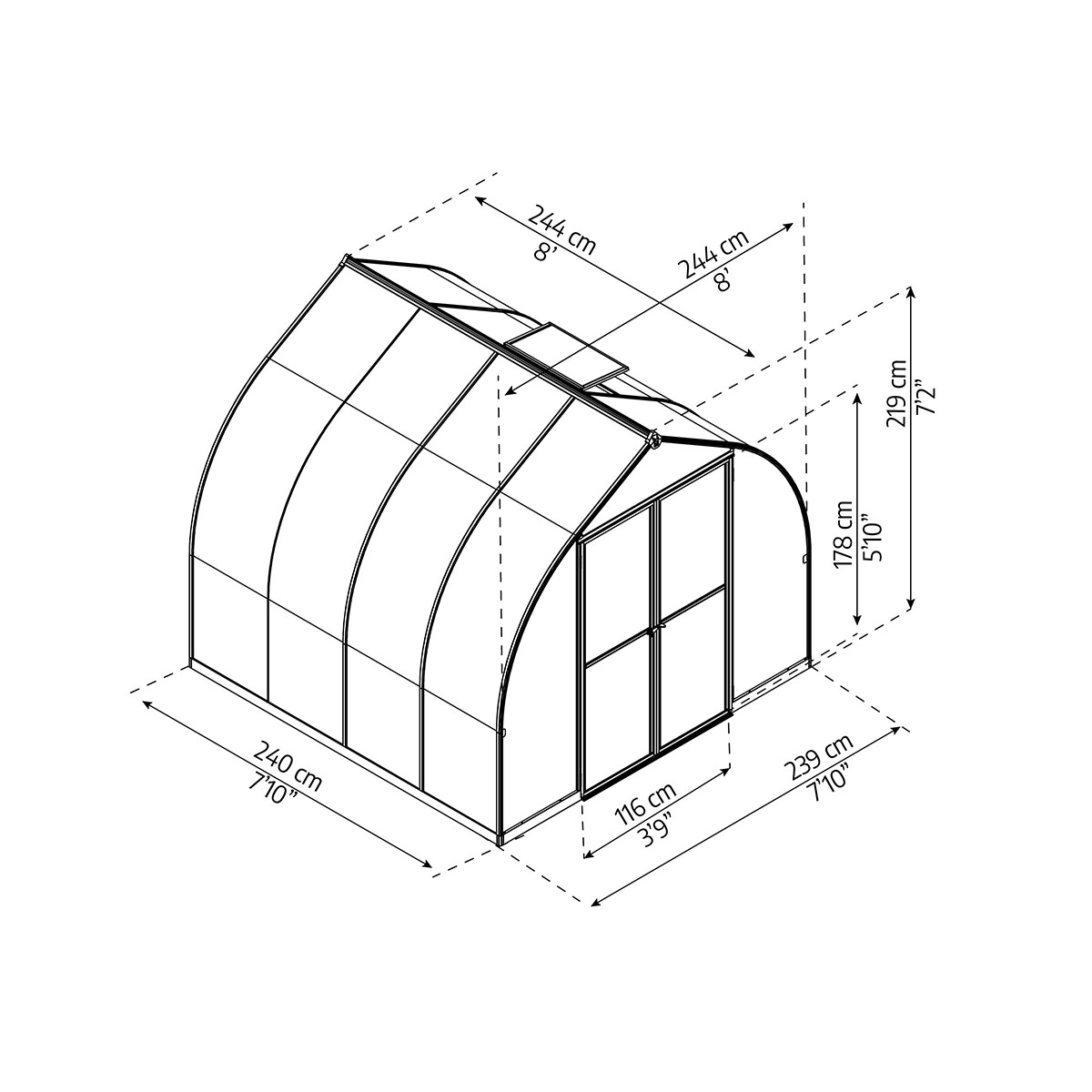 Växthus Canopia by Palram Bella Aluminiumram med UV-Skyddad Polykarbonat & Ventilationsfönster, 6 m²