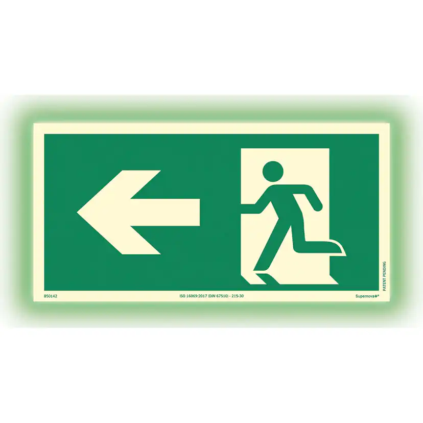 Skylt Systemtext Utrymning Pil Vänster Aluminium Supernova+