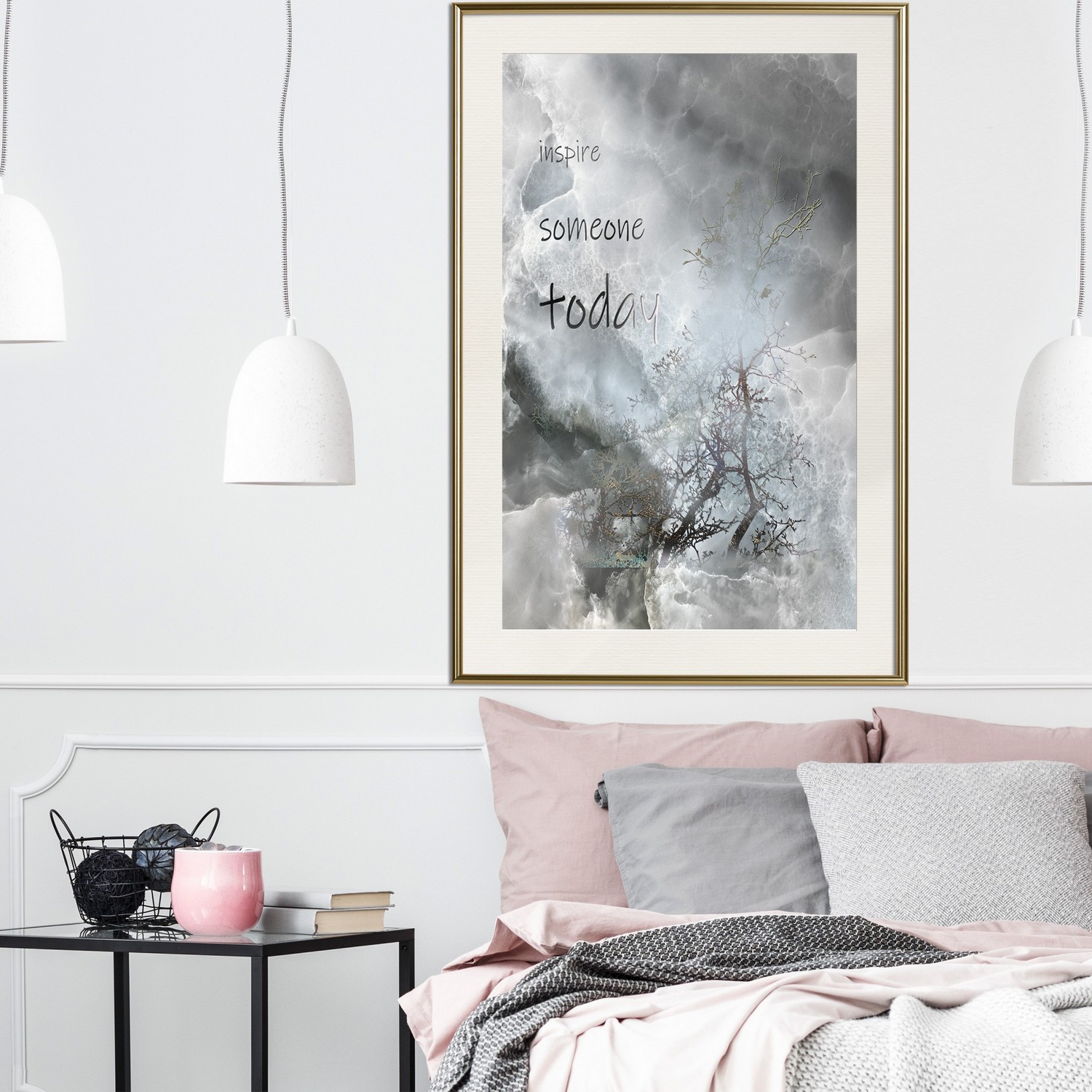 Affisch - Inspire Someone Today [Poster] 40x60 Guld ram med passepartout, 40x60 cm