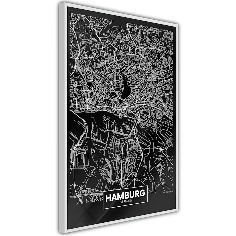 Poster Artgeist Affisch Dark Map of Hamburg