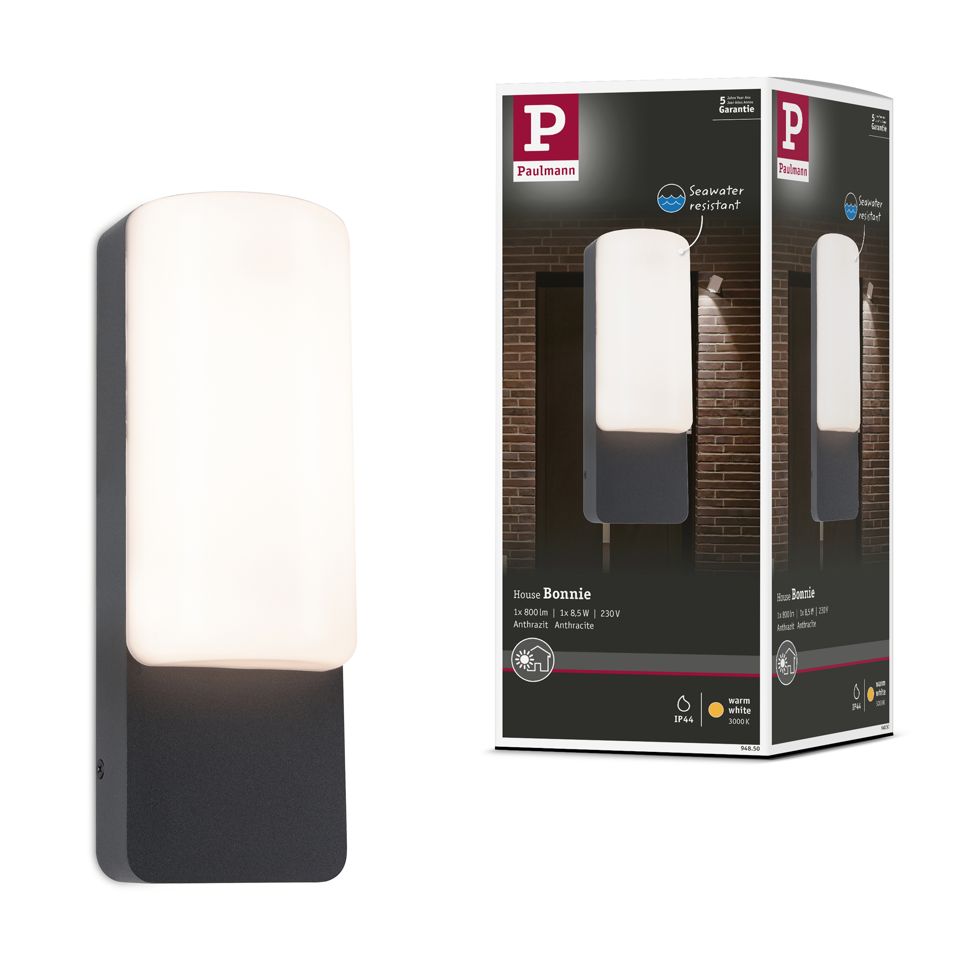 Fasadbelysning LED Paulmann Bonnie med Skymningsstyrd rörelsedetektor IP44 230V