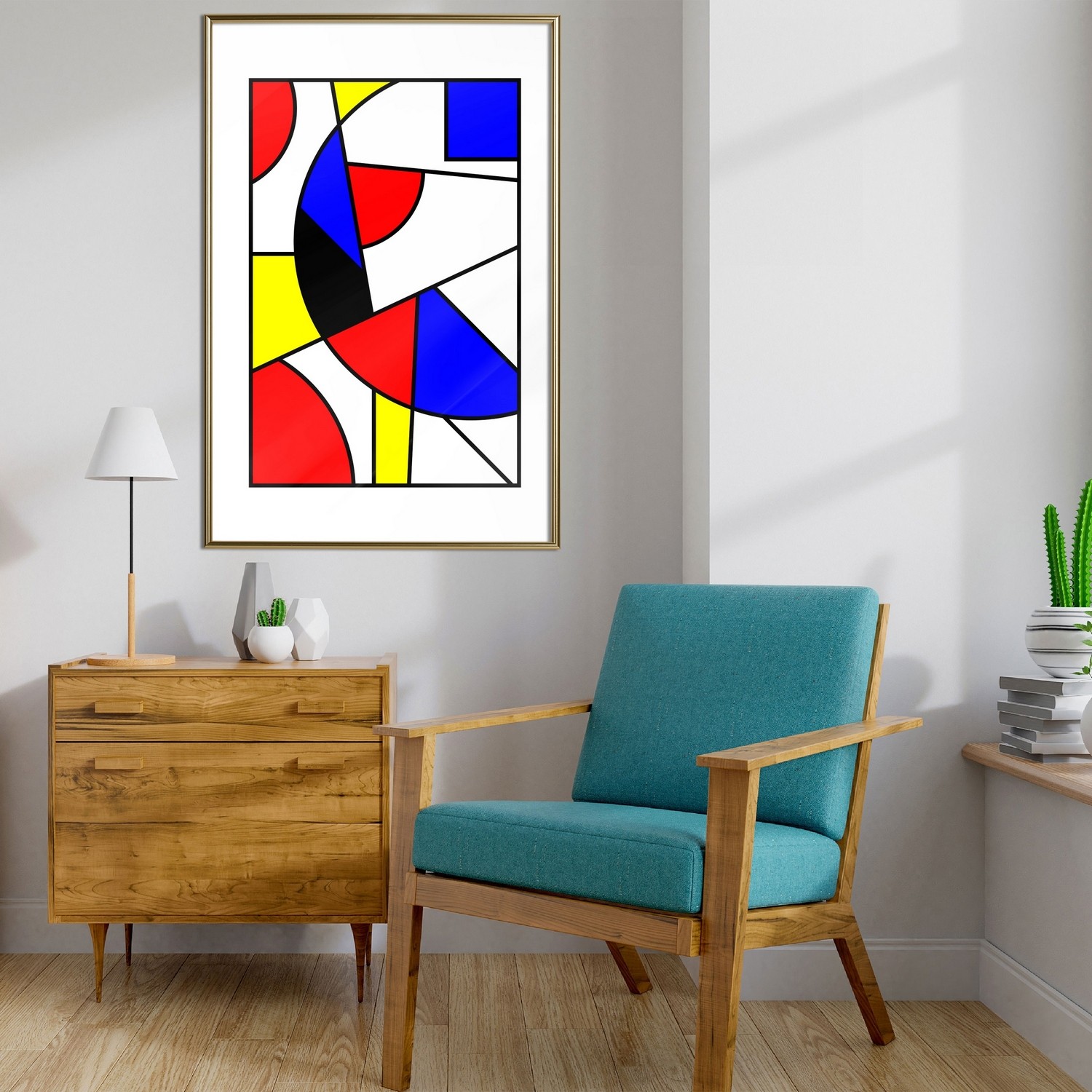 Affisch - Abstraction De Stijl [Poster] 40x60 Guld ram, 40x60 cm
