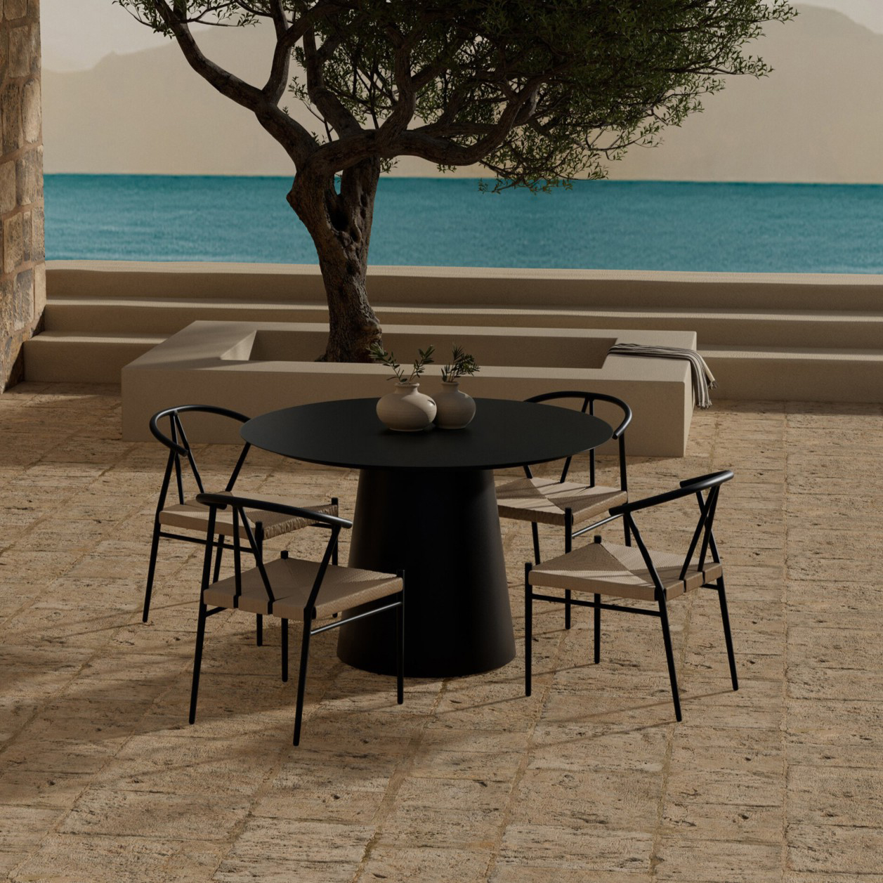 Lanzo Table - Black with 4 Alfons Chair - Black Färg: Svart