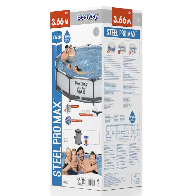 Poolpaket Bestway Steel Pro Max Ø3,66m 76cm Stålramspool Ovanmark med Filterpump