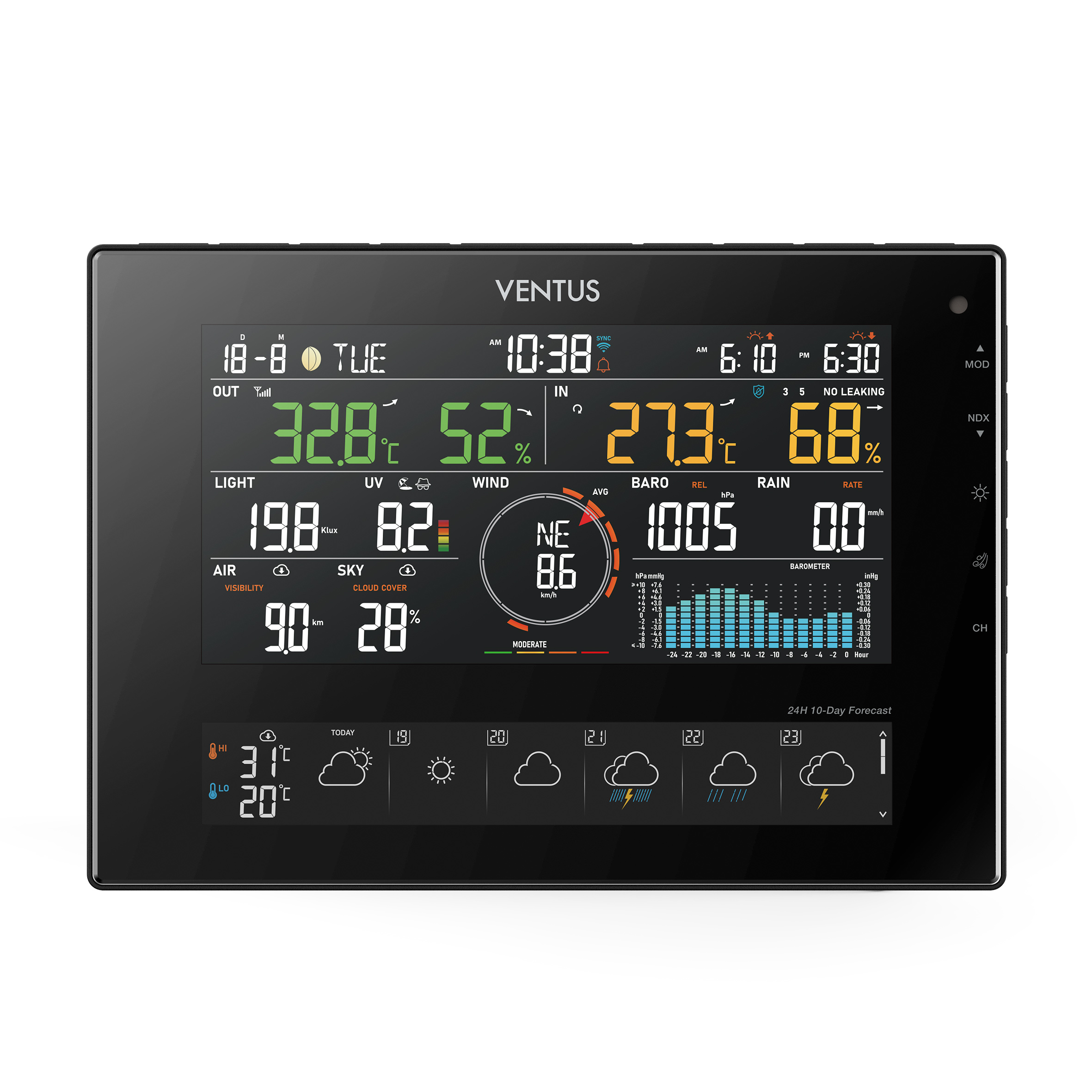 Väderstation Ventus Trådlös W850 Svart Termometer med Wifi & 10 Dagars Prognos