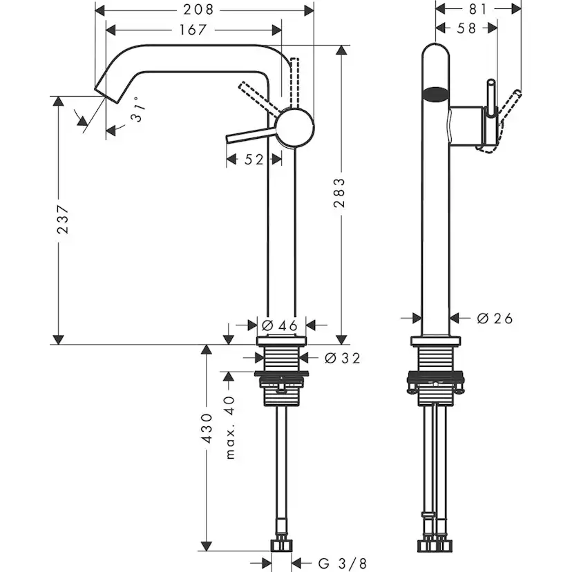 Tvättställsblandare Hansgrohe Tecturis S Fine 240 CoolStart med Push-open Ventil