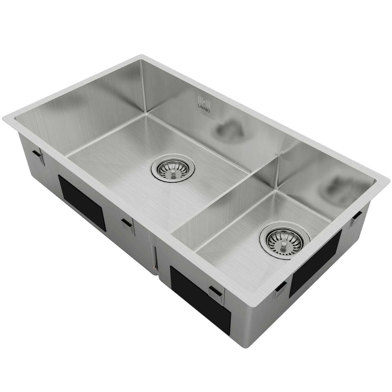 Diskho Lavabo Kubus 780 Soft Slim Rostfri Dubbel med Korgventil & Vattenlås