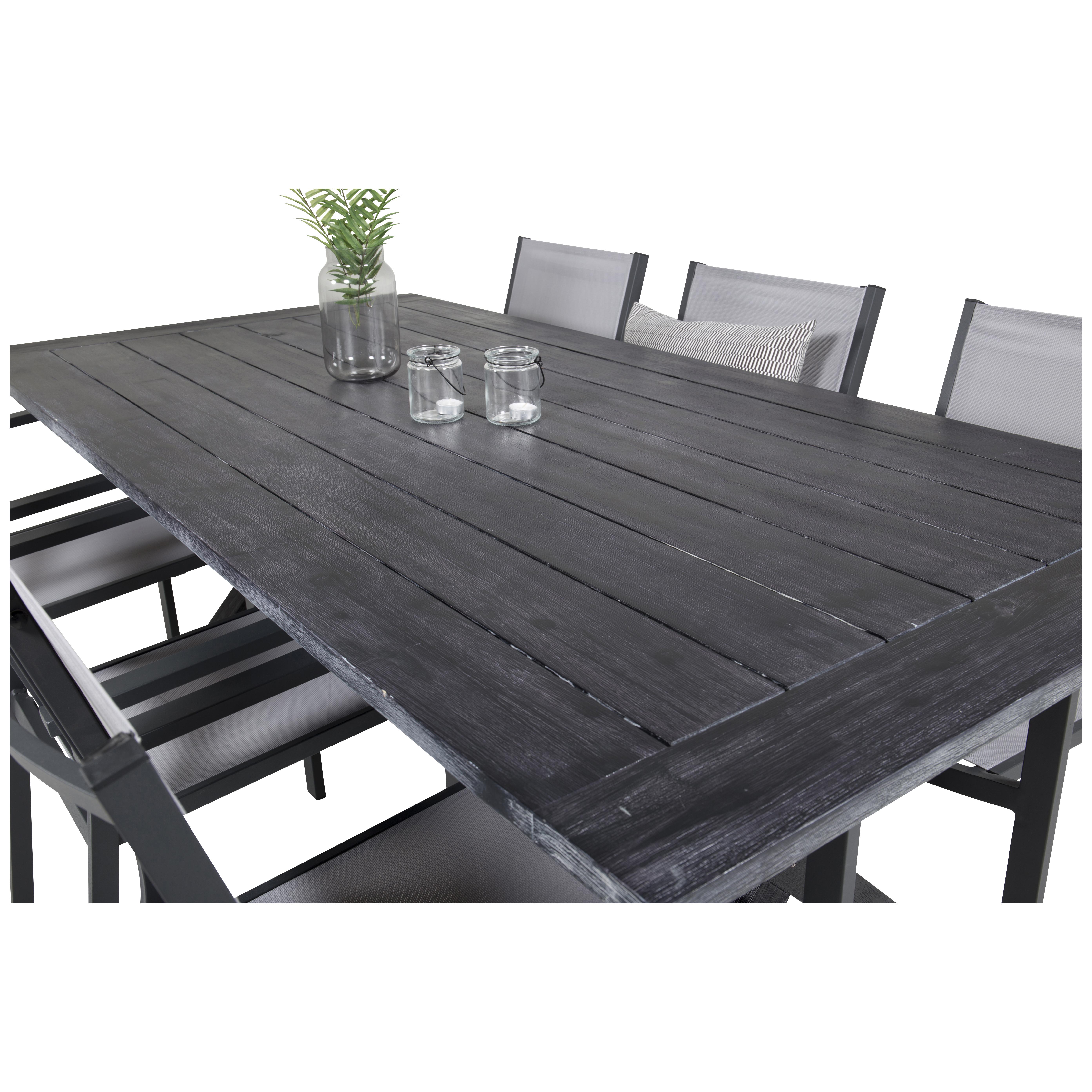 Rives bord 200*100cm-Svart Acacia+Copacabana stolSvart Alu6 Svart/Grå