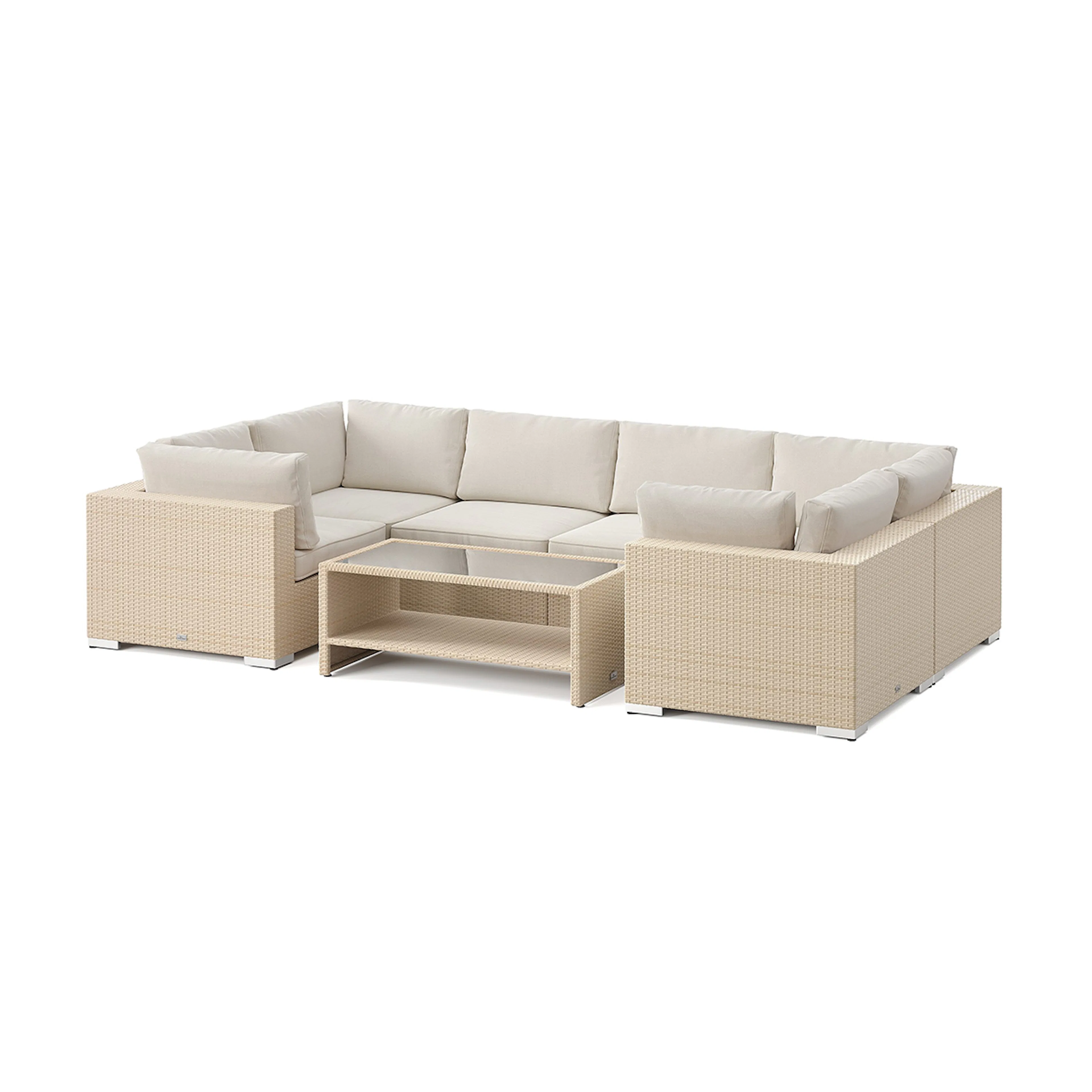 Loungegrupp Comfort Garden Bahamas U-formad utomhus loungegrupp med stängt avslut, 6-sits med bord och hylla