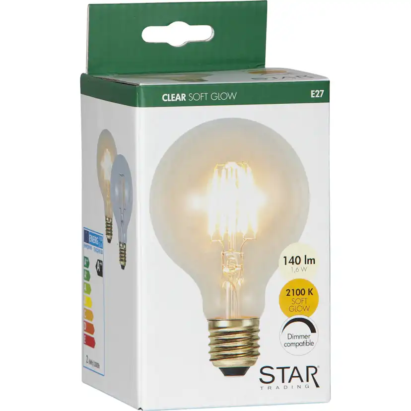 LED-lampa Star Trading Filament E27 G80 Soft Glow Dimbar 1,6W