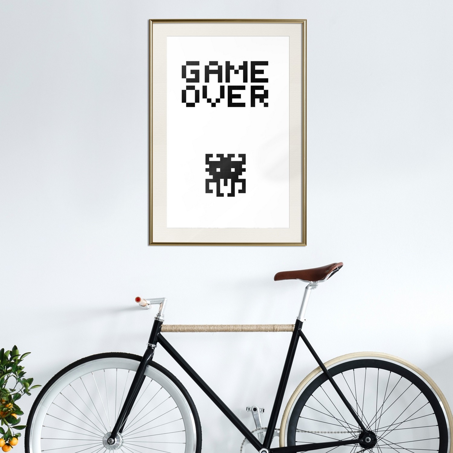 Affisch - Game Over [Poster] 20x30 Guld ram med passepartout, 20x30 cm
