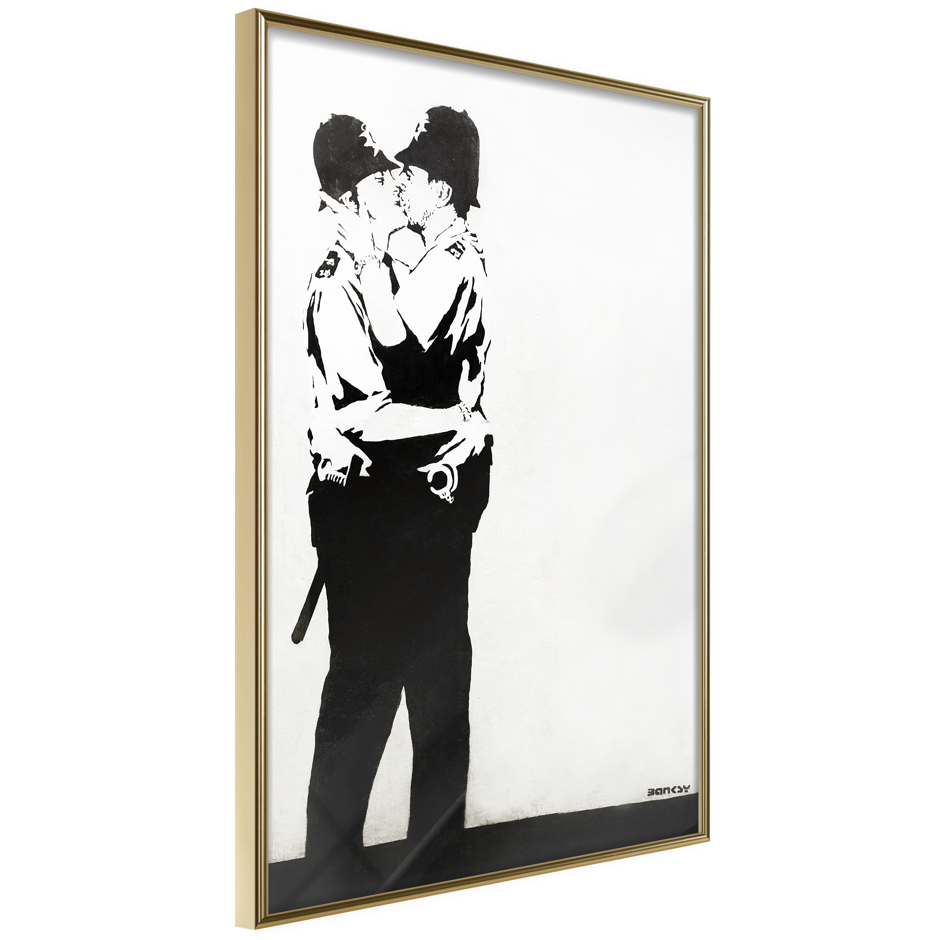 Affisch - Policemen Kissing [Poster] 30x45 Guld ram, 30x45 cm