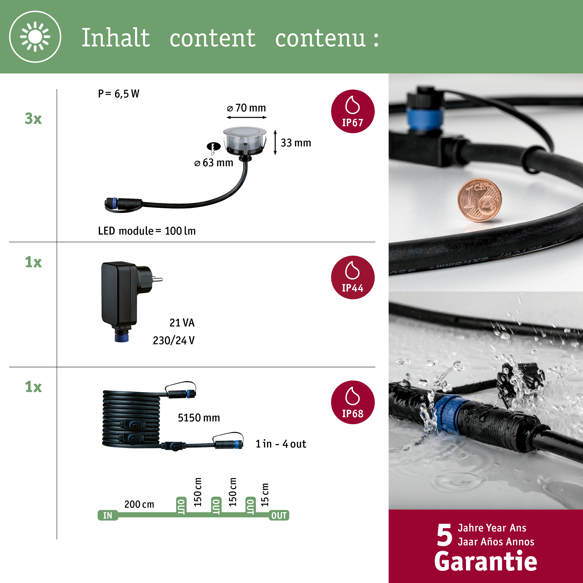 LED Infälld Markbelysning Paulmann Plug & Shine Smart Home Zigbee 3.0 Floor Profil IP67 RGBW+ 2W 3-pack