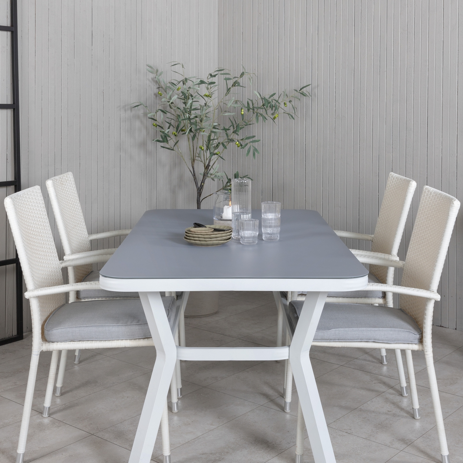 Virya Dining Table - White Alu / Grey Glass - small table+An Vit