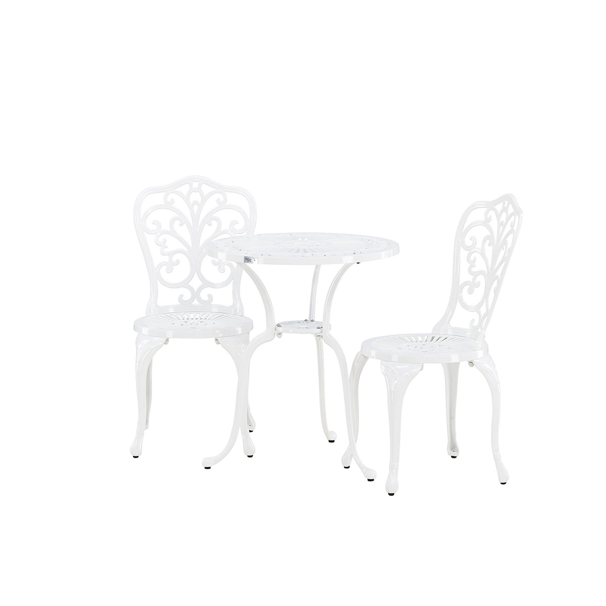 Caféset Venture Home Nandin Klassisk Cafégrupp med Runt Bord & 2 Stolar i Aluminium, Vit