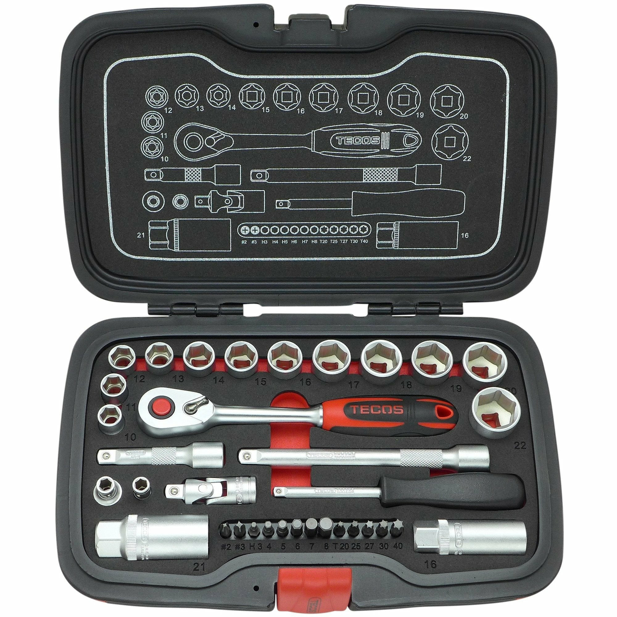 Hylsnyckelset Tecos T-1934 3/8 Tum 34dl