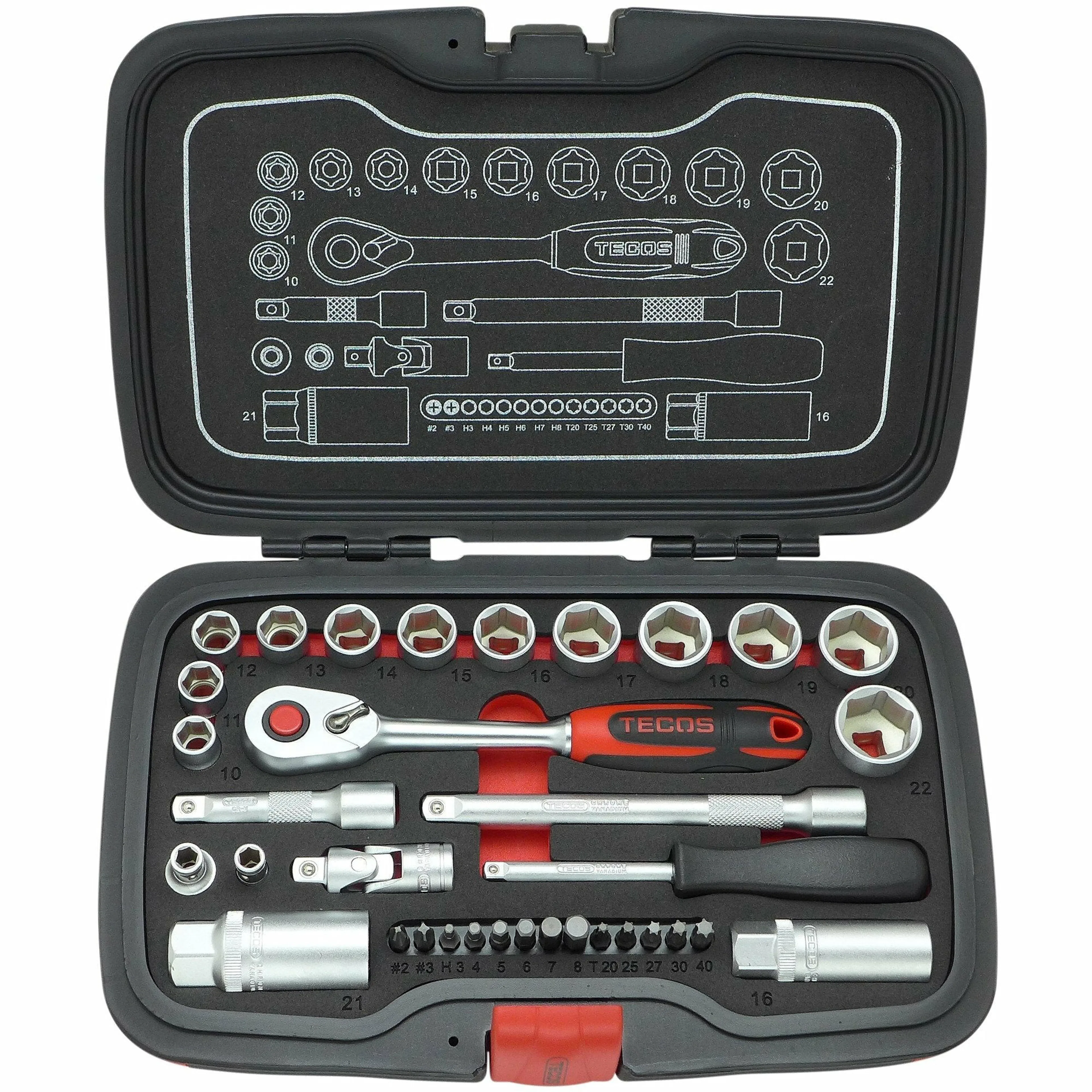 Hylsnyckelset Tecos T-1934 3/8 Tum 34dl