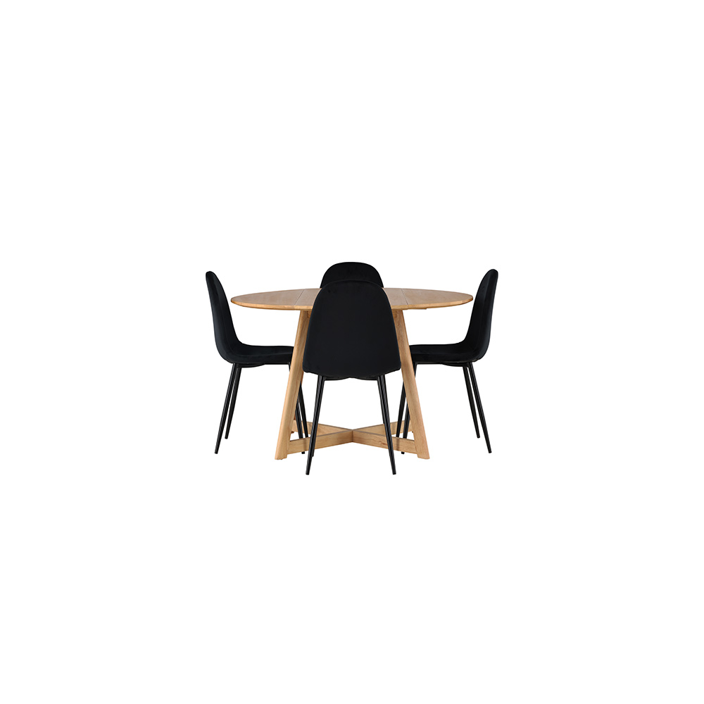 Matgrupp Venture Home Yakidon Ø120 cm med 4 st Polar stolar Natur/Svart