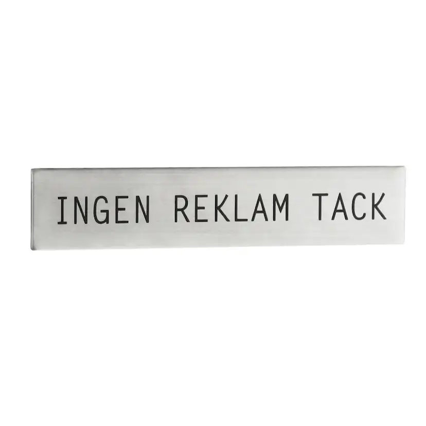 Skylt Beslagsboden Ingen Reklam Tack