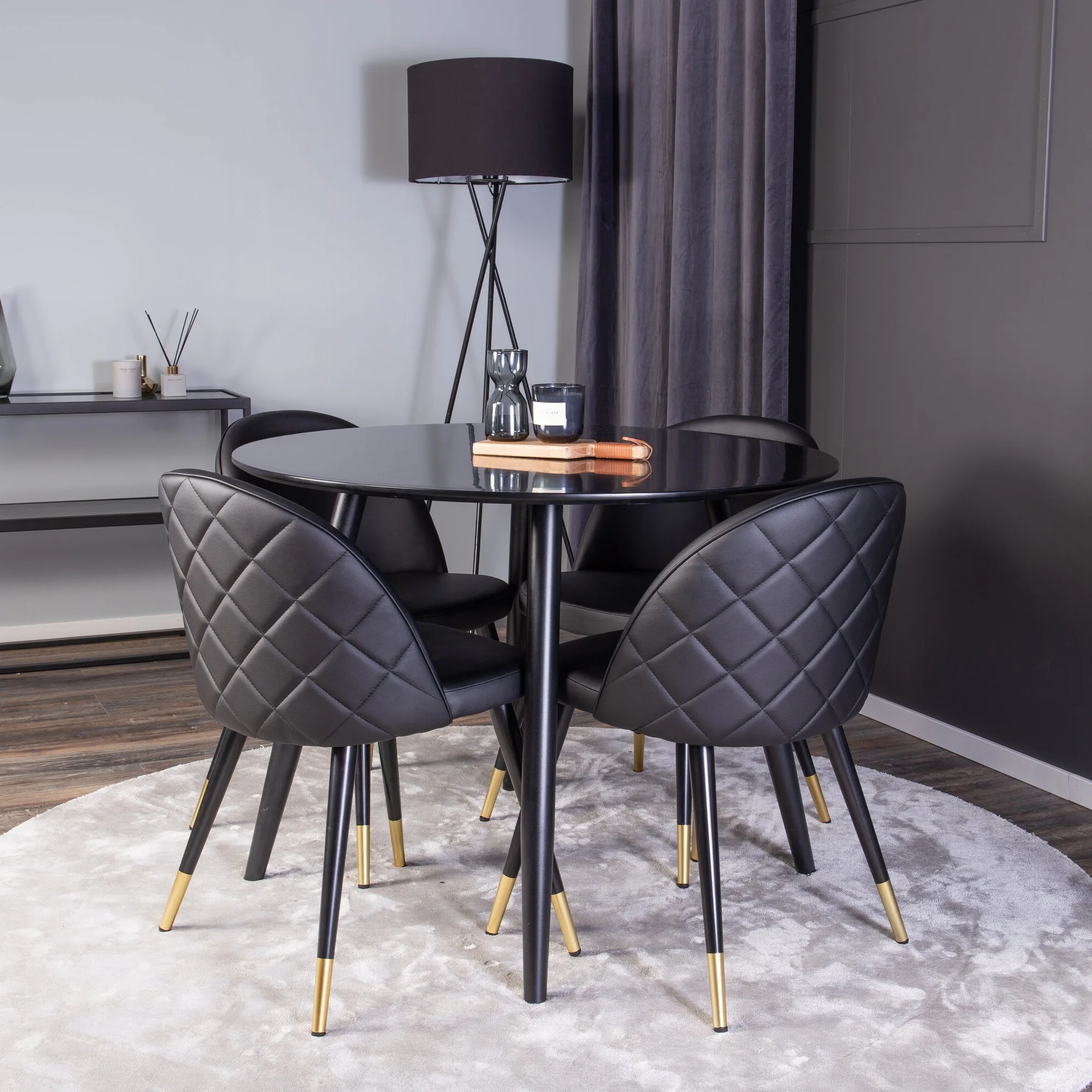Plaza Runt Matbord - Svart / Svart - ø100*H75 +Velvet dining Svart/Svart
